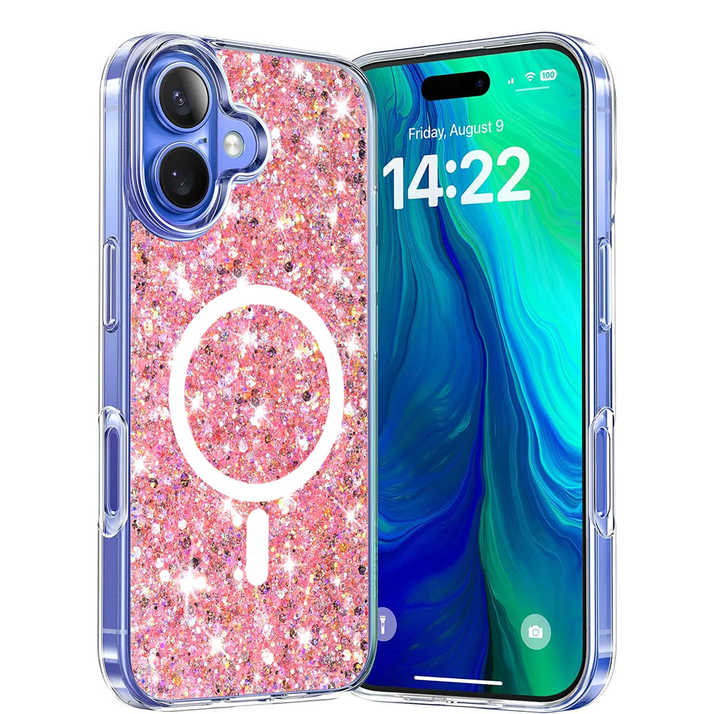 MagSafe-deksel for Apple iPhone 16 Plus, Techsuit, Glitrende Glitter, Rosa