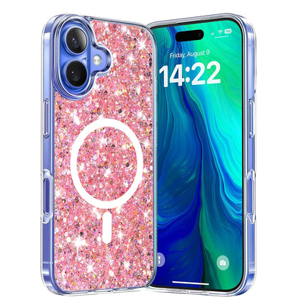 MagSafe-deksel for Apple iPhone 16 Plus, Techsuit, Glitrende Glitter, Rosa