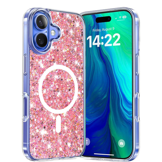 MagSafe-deksel for Apple iPhone 16 Plus, Techsuit, Glitrende Glitter, Rosa