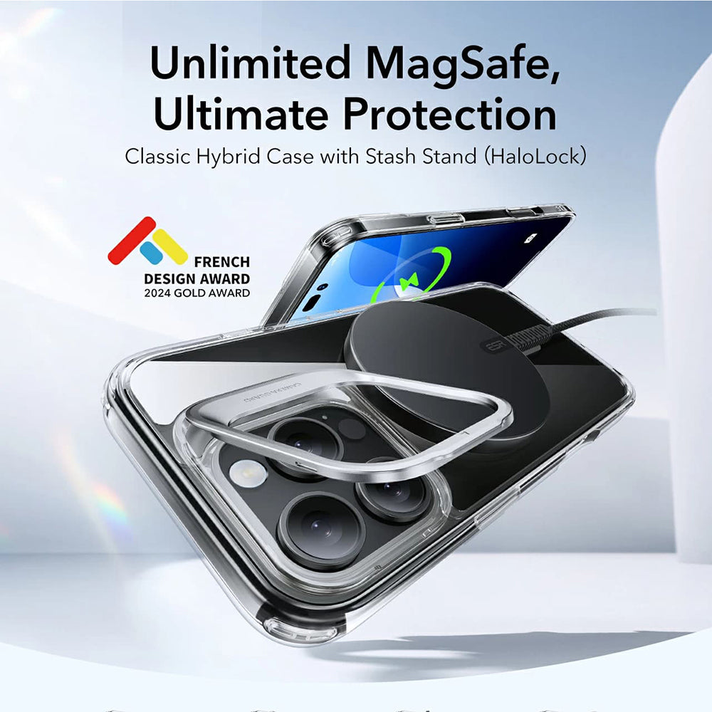 MagSafe-deksel for Apple iPhone 16 Pro, ESR, Classic Hybrid Kickstand, Satinert Svart