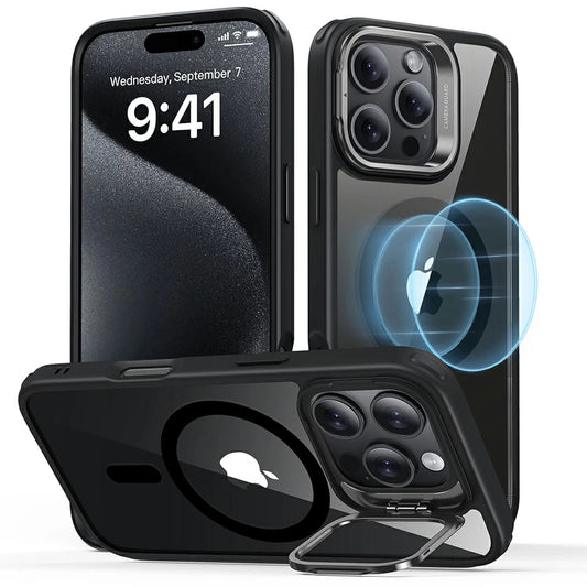 MagSafe-deksel for Apple iPhone 16 Pro, ESR, Classic Hybrid Kickstand, Svart Gjennomsiktig