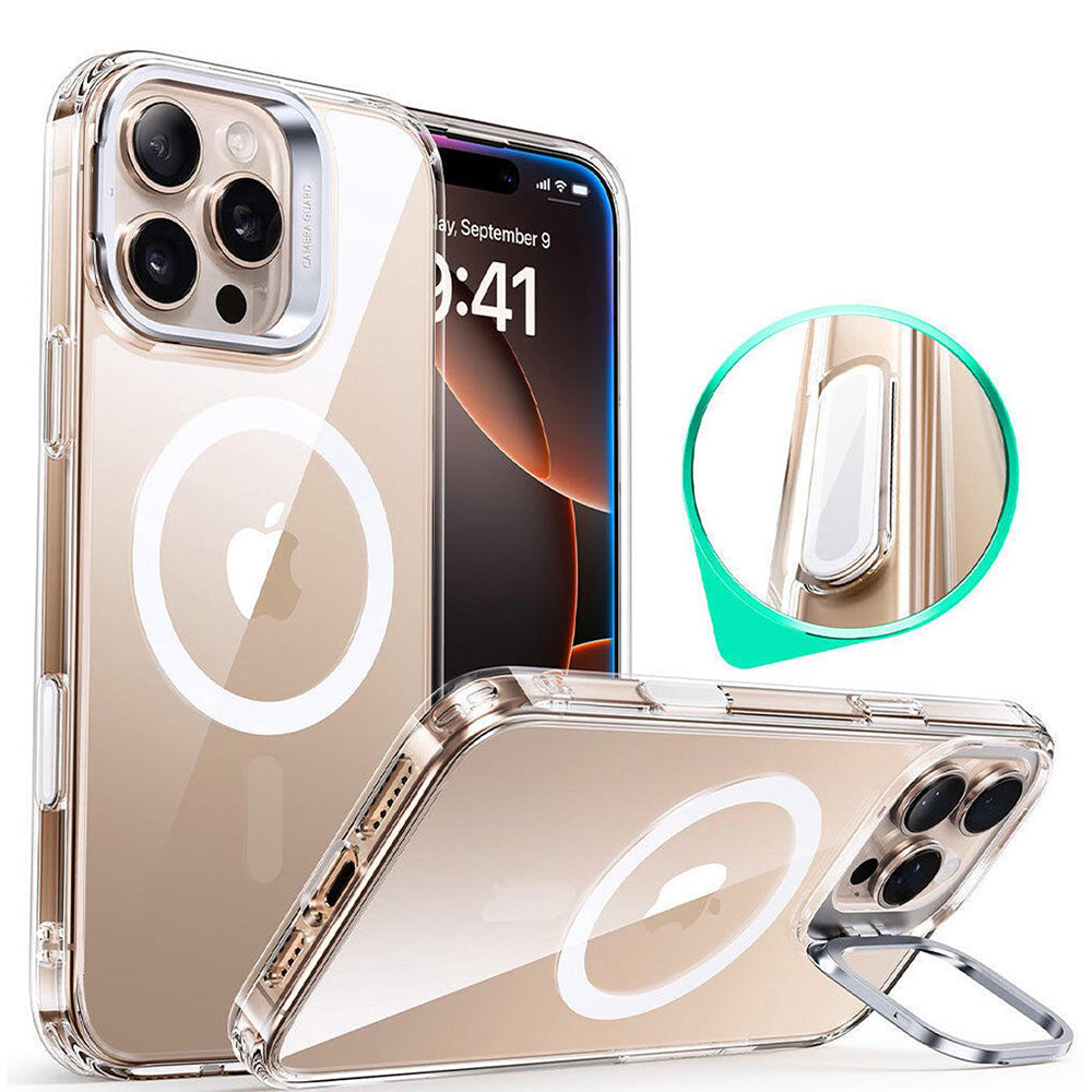 MagSafe-deksel for Apple iPhone 16 Pro, ESR, Classic Hybrid Kickstand Slide, Gjennomsiktig