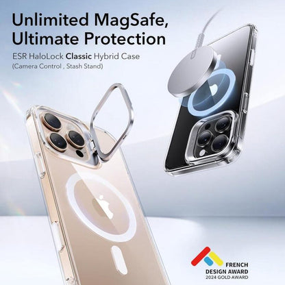 MagSafe-deksel for Apple iPhone 16 Pro, ESR, Classic Hybrid Kickstand Slide, Gjennomsiktig