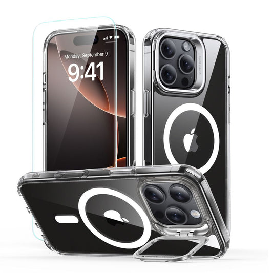 MagSafe deksel for Apple iPhone 16 Pro, ESR, Classic Hybrid Kickstand med skjermbeskytter, Gjennomsiktig