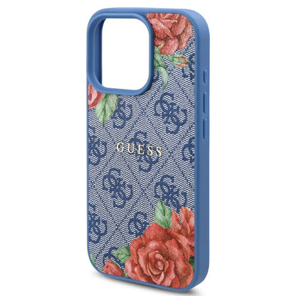 MagSafe-deksel for Apple iPhone 16 Pro, Guess, 4G Flowers Print, Blå