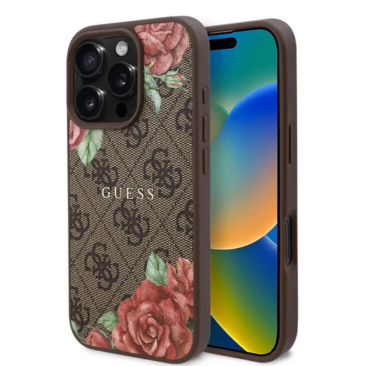 MagSafe-deksel for Apple iPhone 16 Pro, Guess, 4G Flowers Print, Brun