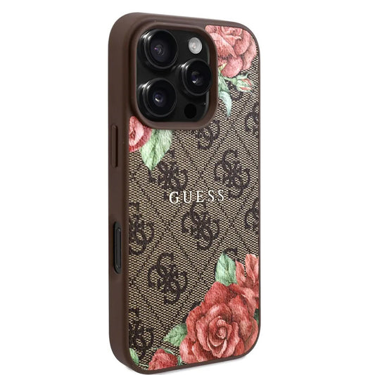 MagSafe-deksel for Apple iPhone 16 Pro, Guess, 4G Flowers Print, Brun