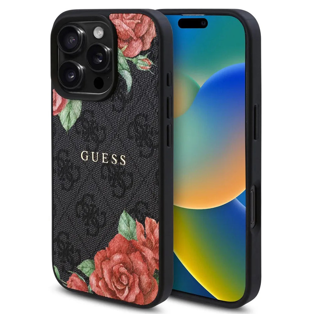 MagSafe-deksel for Apple iPhone 16 Pro, Guess, 4G Flowers Print, Svart