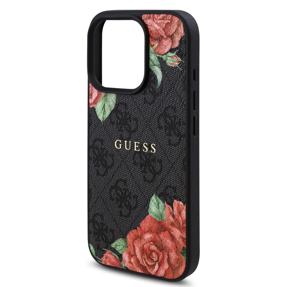 MagSafe-deksel for Apple iPhone 16 Pro, Guess, 4G Flowers Print, Svart