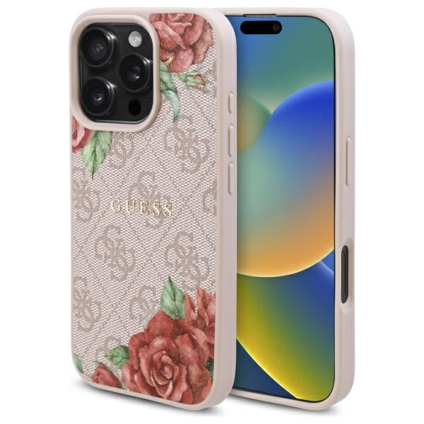 MagSafe-deksel for Apple iPhone 16 Pro, Guess, 4G Flowers Print, Rosa