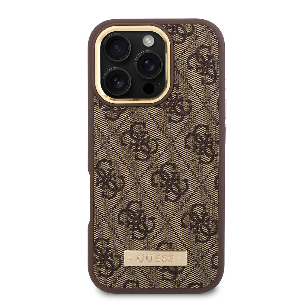 MagSafe-deksel for Apple iPhone 16 Pro, Guess, 4G Logo Plate, Svart