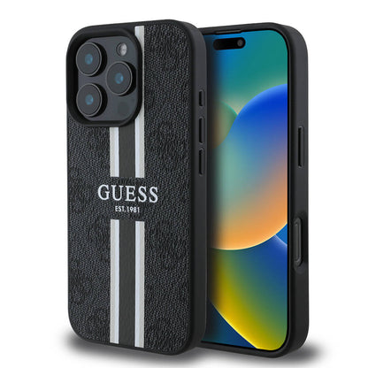 MagSafe-deksel for Apple iPhone 16 Pro, Guess, 4G Printed Stripes, Svart
