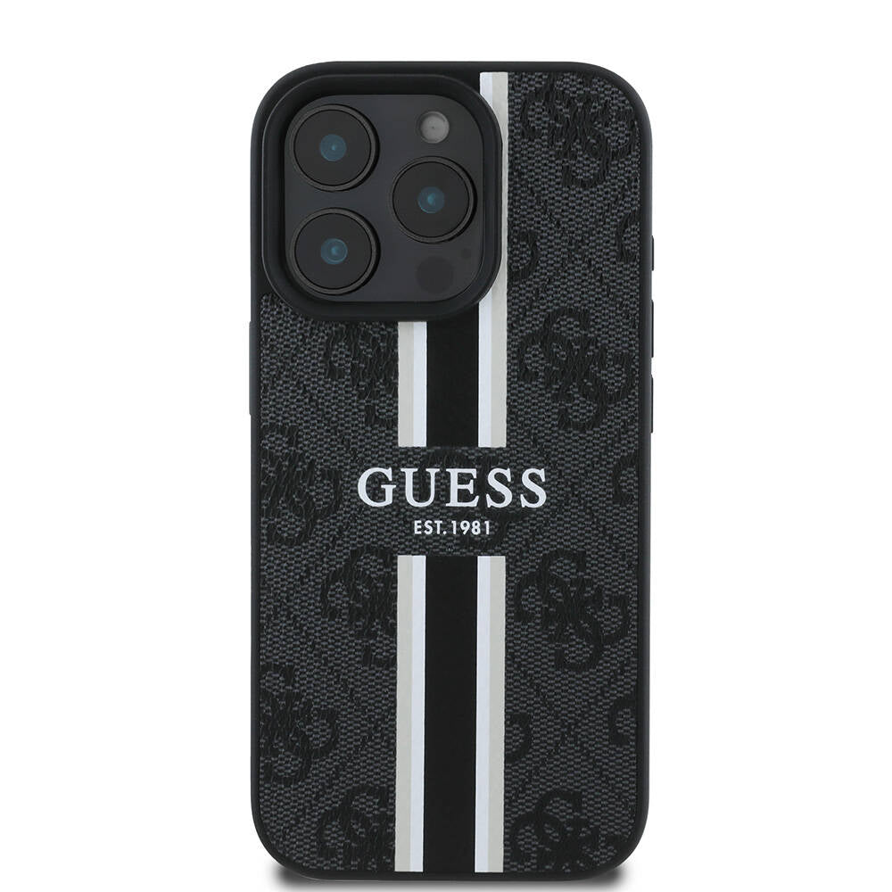 MagSafe-deksel for Apple iPhone 16 Pro, Guess, 4G Printed Stripes, Svart