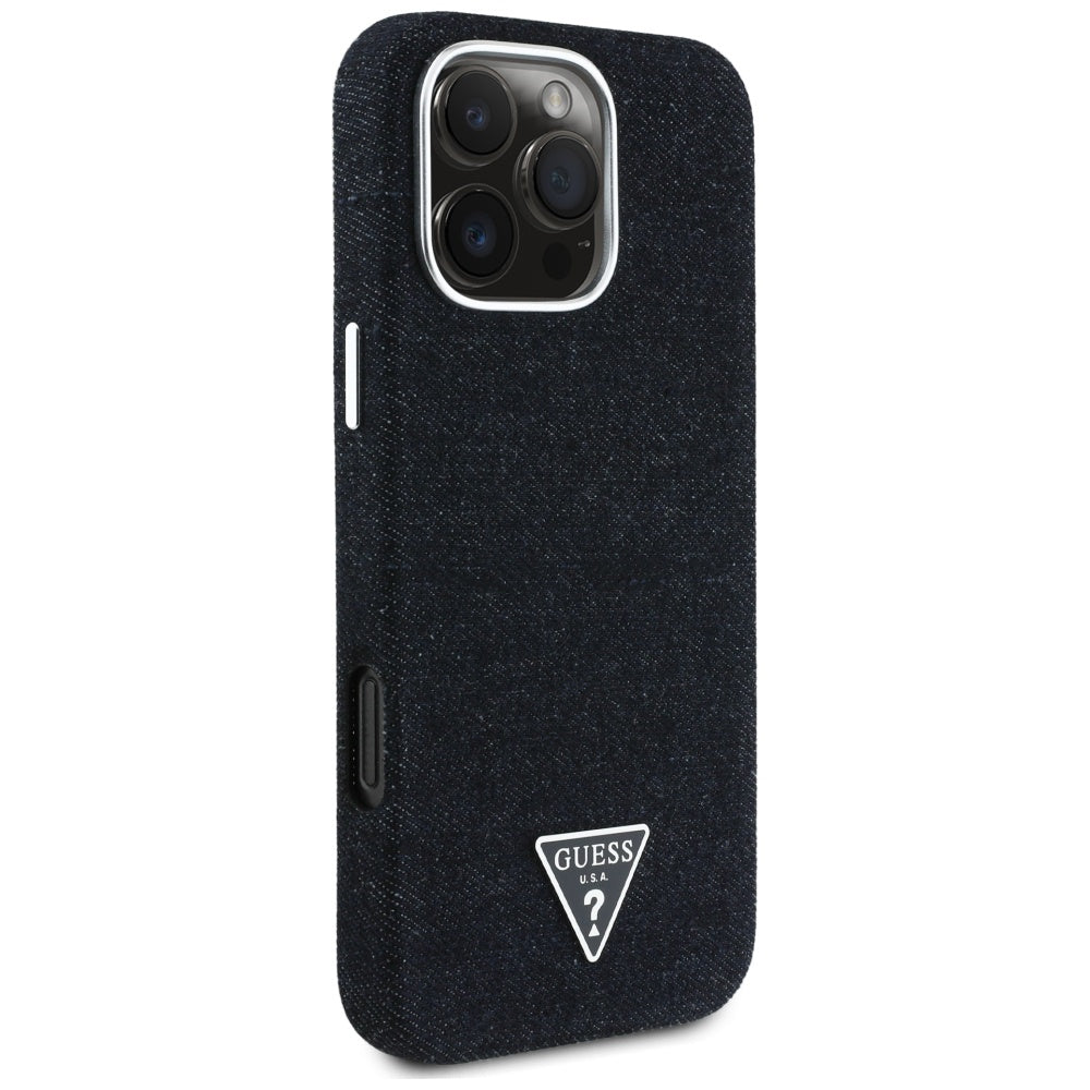 MagSafe-deksel for Apple iPhone 16 Pro, Guess, Denim Triangle Logo, Svart