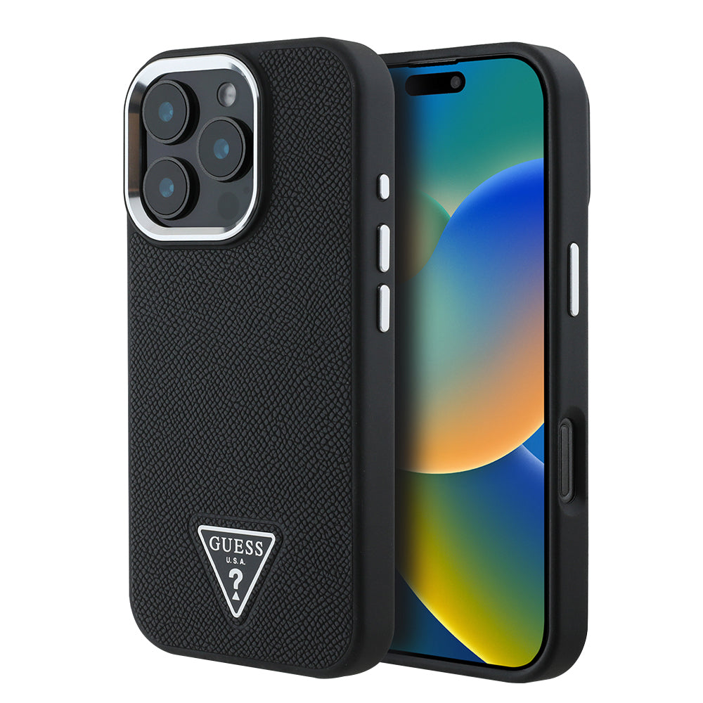 MagSafe-deksel for Apple iPhone 16 Pro, Guess, Grained Triangle Logo, Svart