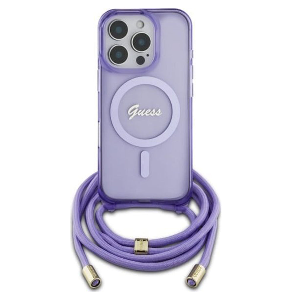 MagSafe-deksel for Apple iPhone 16 Pro, Guess, IML Crossbody Cord Script, Lilla