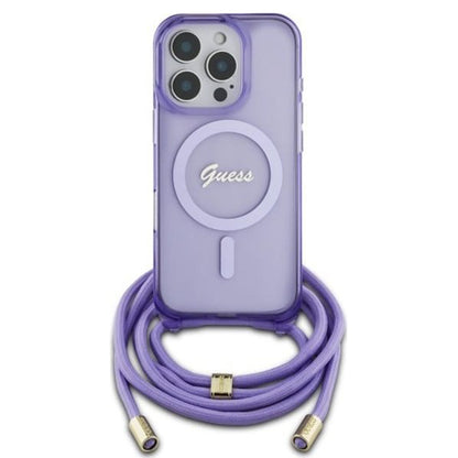 MagSafe-deksel for Apple iPhone 16 Pro, Guess, IML Crossbody Cord Script, Lilla