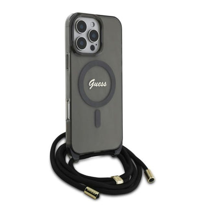 MagSafe-deksel for Apple iPhone 16 Pro, Guess, IML Crossbody Cord Script, Svart