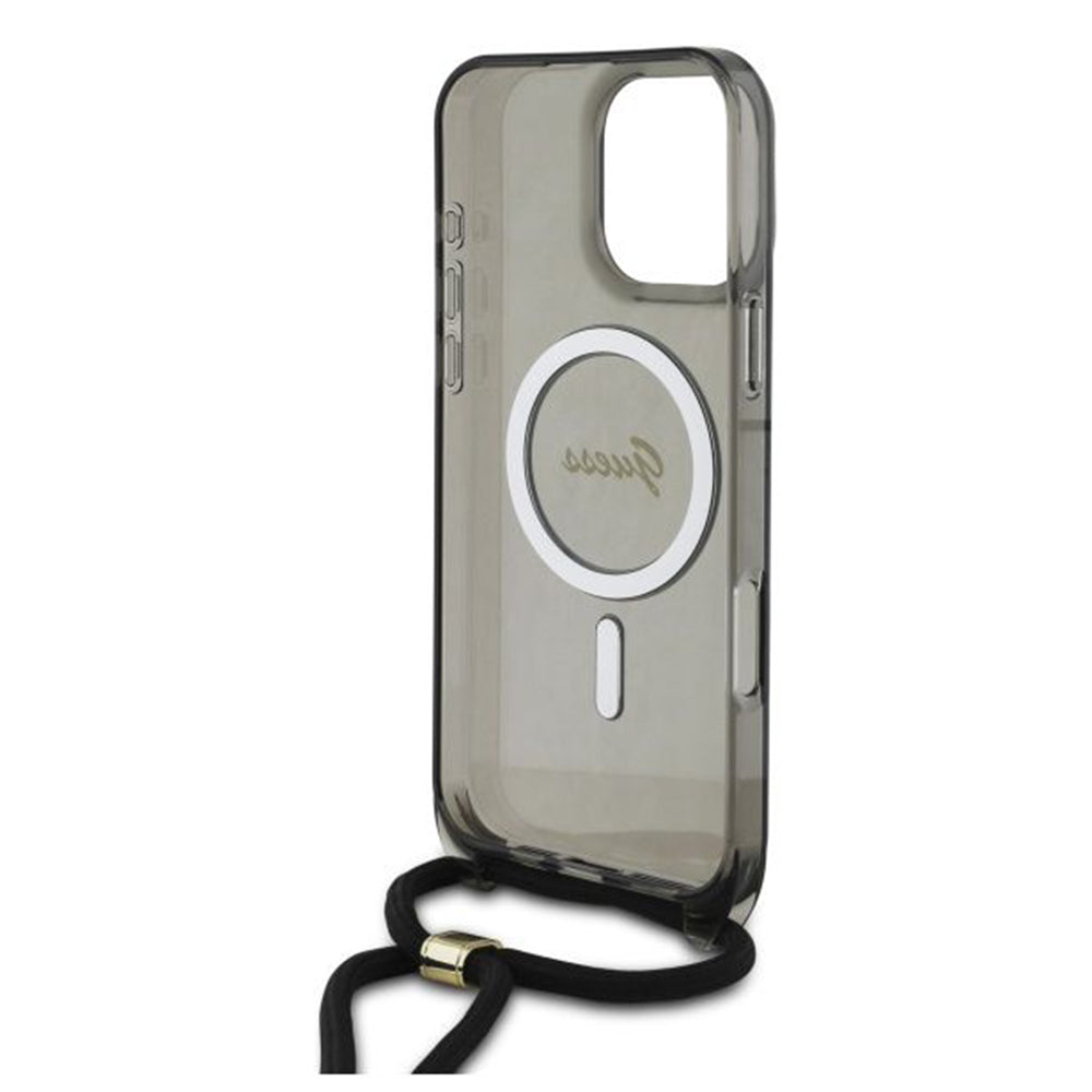 MagSafe-deksel for Apple iPhone 16 Pro, Guess, IML Crossbody Cord Script, Svart