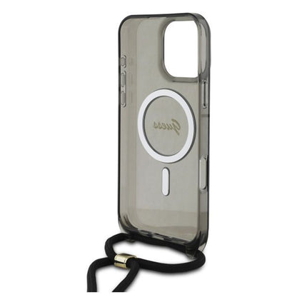 MagSafe-deksel for Apple iPhone 16 Pro, Guess, IML Crossbody Cord Script, Svart