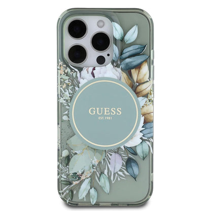 MagSafe-deksel for Apple iPhone 16 Pro, Guess, IML Flower & Tonal Circle, Grønn