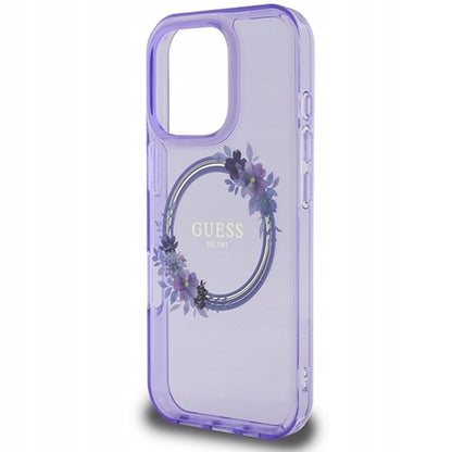 MagSafe-deksel for Apple iPhone 16 Pro, Guess, IML Flowers Wreath, Lilla