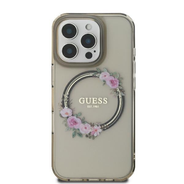 MagSafe-deksel for Apple iPhone 16 Pro, Guess, IML Flowers Wreath, Svart