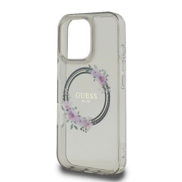 MagSafe-deksel for Apple iPhone 16 Pro, Guess, IML Flowers Wreath, Svart