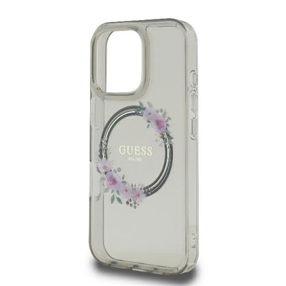 MagSafe-deksel for Apple iPhone 16 Pro, Guess, IML Flowers Wreath, Svart