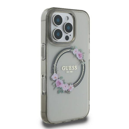 MagSafe-deksel for Apple iPhone 16 Pro, Guess, IML Flowers Wreath, Svart