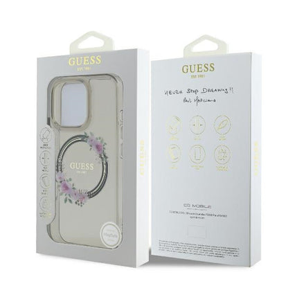 MagSafe-deksel for Apple iPhone 16 Pro, Guess, IML Flowers Wreath, Svart