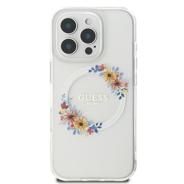 MagSafe-deksel for Apple iPhone 16 Pro, Guess, IML Flowers Wreath, Gjennomsiktig