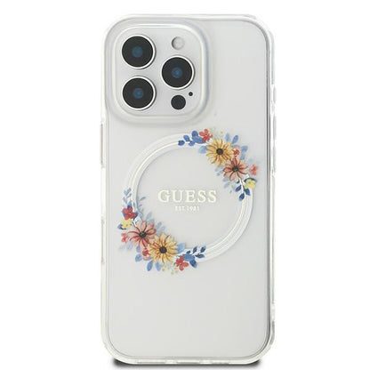 MagSafe-deksel for Apple iPhone 16 Pro, Guess, IML Flowers Wreath, Gjennomsiktig