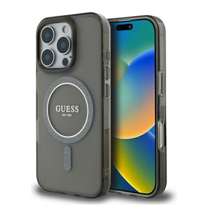 MagSafe-deksel for Apple iPhone 16 Pro, Guess, IML Glitter Ring, Svart