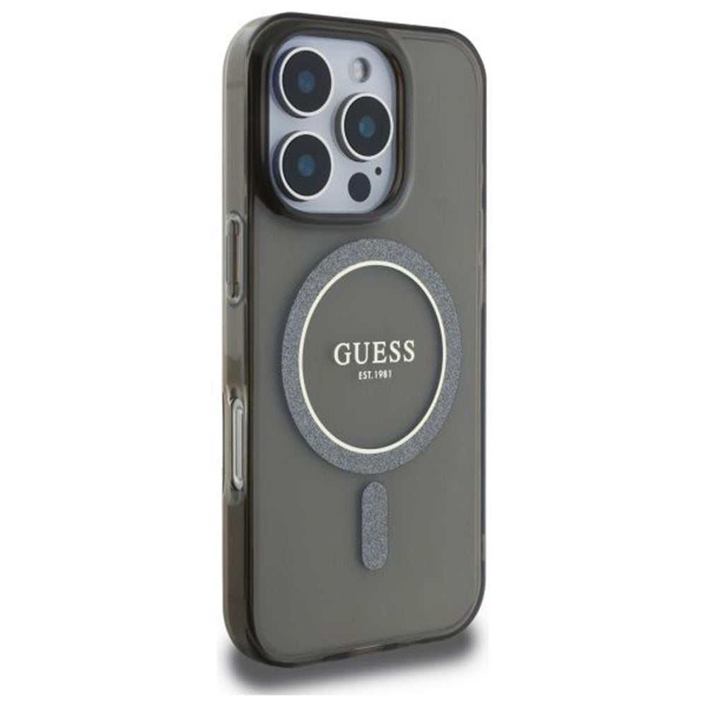 MagSafe-deksel for Apple iPhone 16 Pro, Guess, IML Glitter Ring, Svart