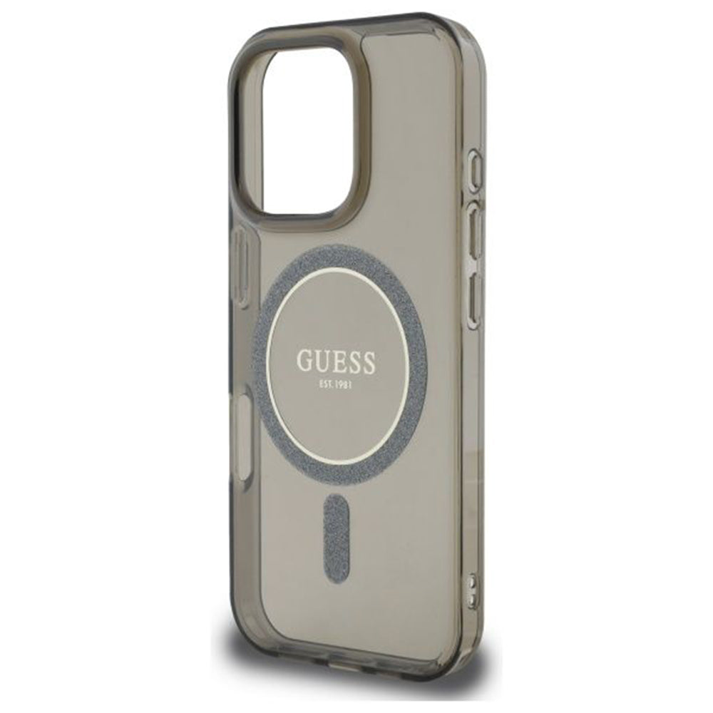 MagSafe-deksel for Apple iPhone 16 Pro, Guess, IML Glitter Ring, Svart