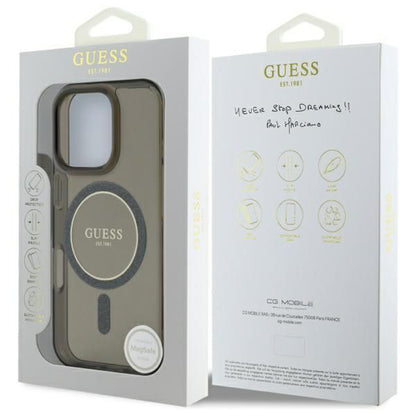 MagSafe-deksel for Apple iPhone 16 Pro, Guess, IML Glitter Ring, Svart