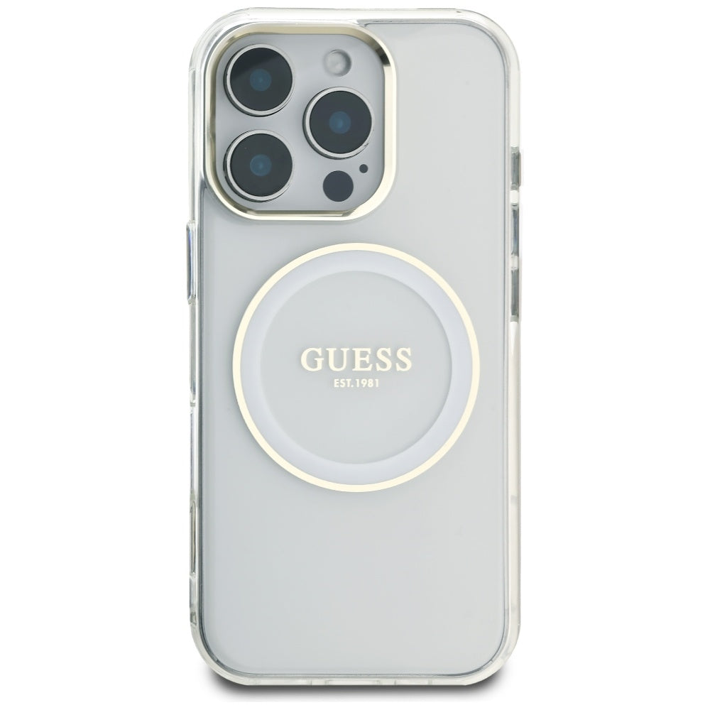 MagSafe-deksel for Apple iPhone 16 Pro, Guess, IML Metal Colored Circle, Hvit