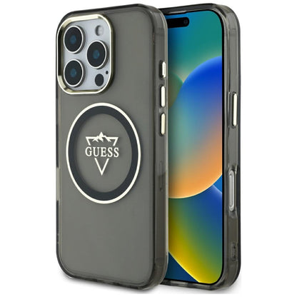 MagSafe-deksel for Apple iPhone 16 Pro, Guess, IML Metal Mountain Logo, Svart