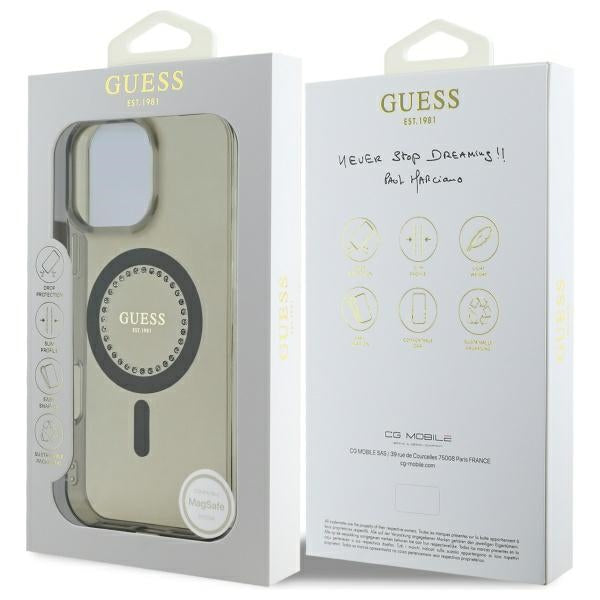 MagSafe-deksel for Apple iPhone 16 Pro, Guess, IML Rhinestone, Svart