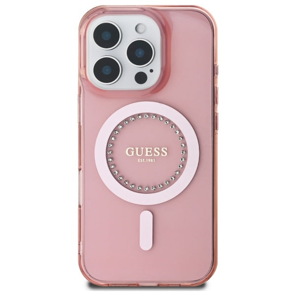 MagSafe-deksel for Apple iPhone 16 Pro, Guess, IML Rhinestone, Rosa
