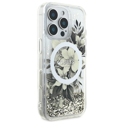MagSafe-deksel for Apple iPhone 16 Pro, Guess, Liquid Glitter Flower, Beige