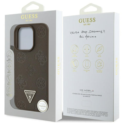 MagSafe-deksel for Apple iPhone 16 Pro, Guess, Peony Grained Hot Stamp Triangle, Brun