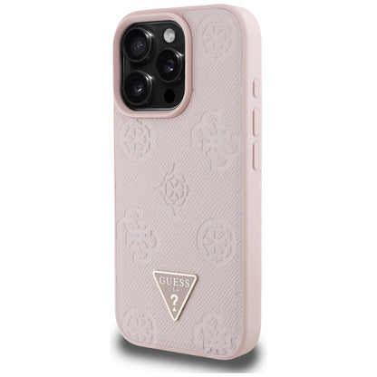 MagSafe-deksel for Apple iPhone 16 Pro, Guess, Peony Grained Hot Stamp Triangle, Rosa