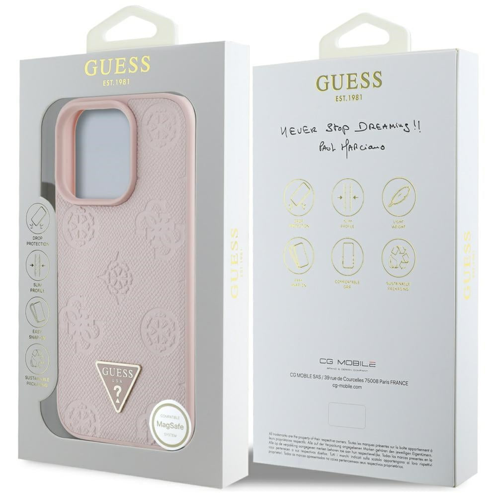 MagSafe-deksel for Apple iPhone 16 Pro, Guess, Peony Grained Hot Stamp Triangle, Rosa