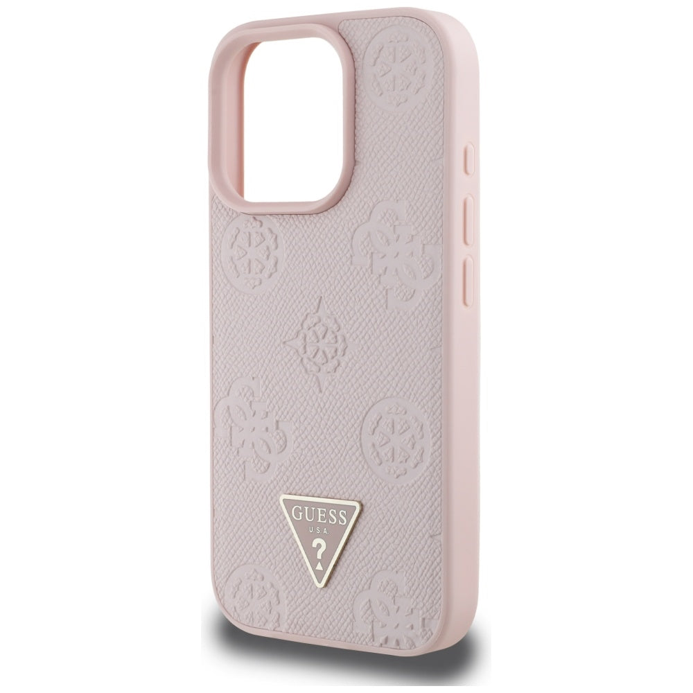MagSafe-deksel for Apple iPhone 16 Pro, Guess, Peony Grained Hot Stamp Triangle, Rosa