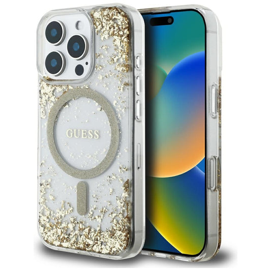 MagSafe-deksel for Apple iPhone 16 Pro, Guess, Resin Bottom Glitter, Gull