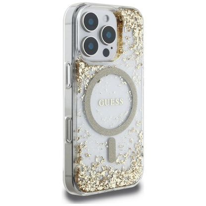 MagSafe-deksel for Apple iPhone 16 Pro, Guess, Resin Bottom Glitter, Gull
