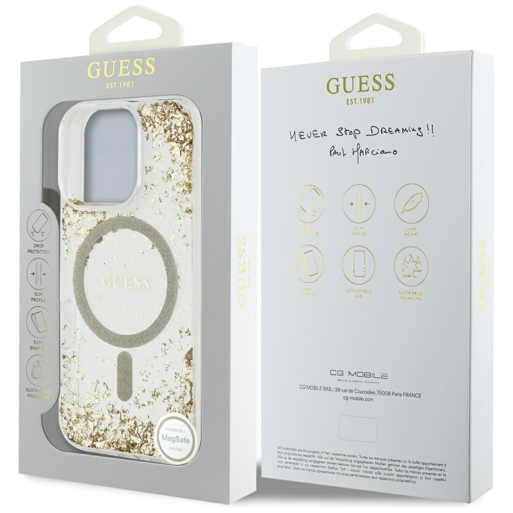 MagSafe-deksel for Apple iPhone 16 Pro, Guess, Resin Bottom Glitter, Gull