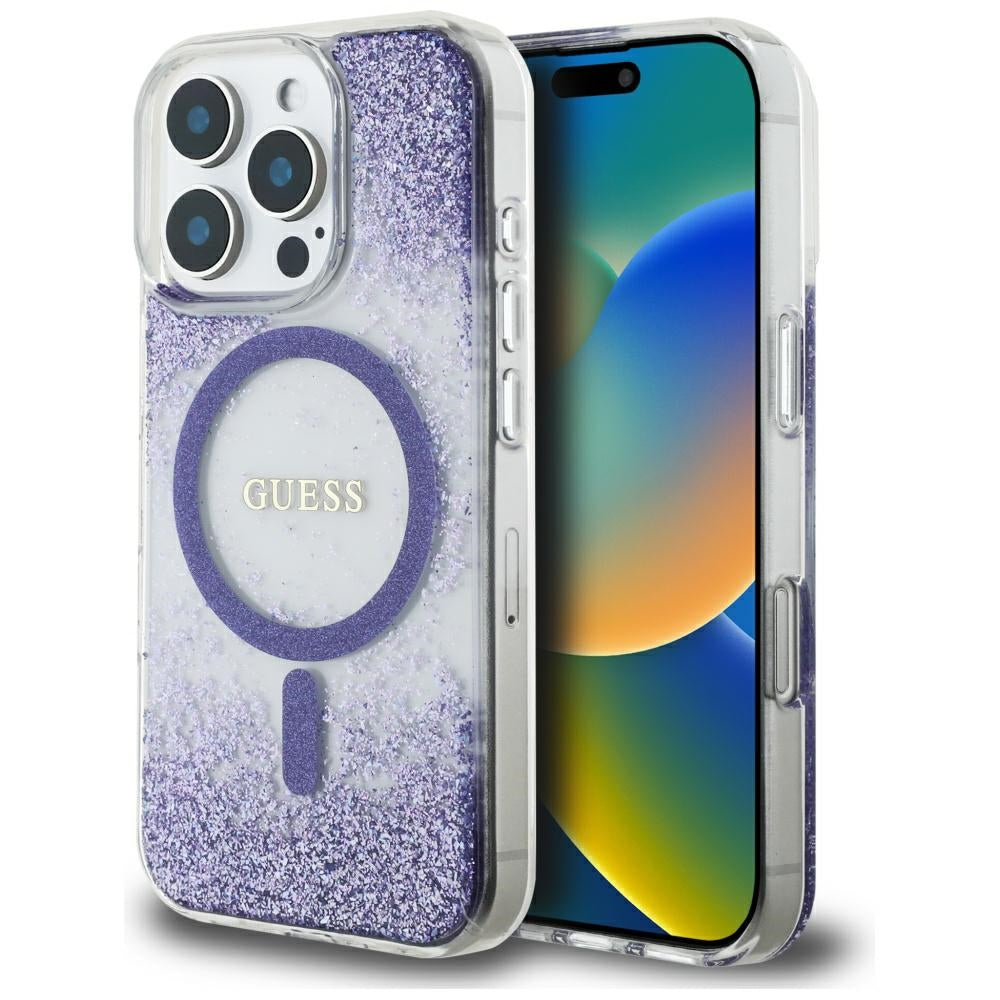 MagSafe-deksel for Apple iPhone 16 Pro, Guess, Resin Bottom Glitter, Lilla